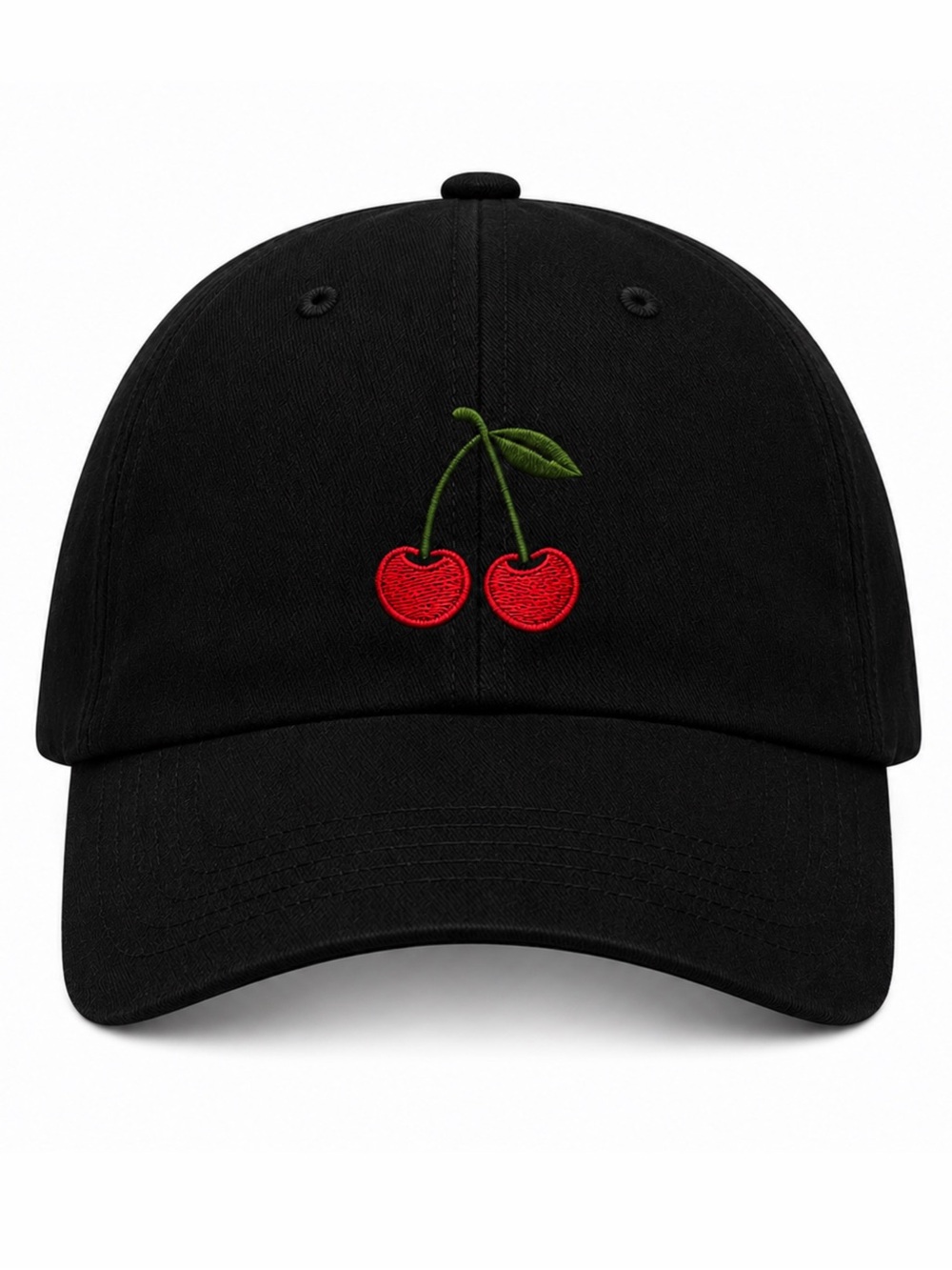 🍒 Cherry Embroidered Baseball Cap Black Adjustable Velcro Strap Cute Retro Style